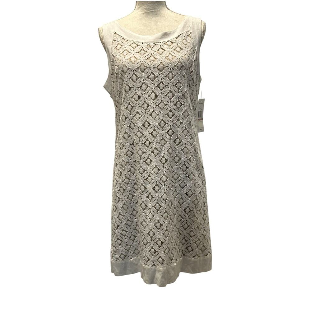 NWT Sharagano Ivory/Nude Sleeveless Sheath Knee Length Lace Dress Size 12